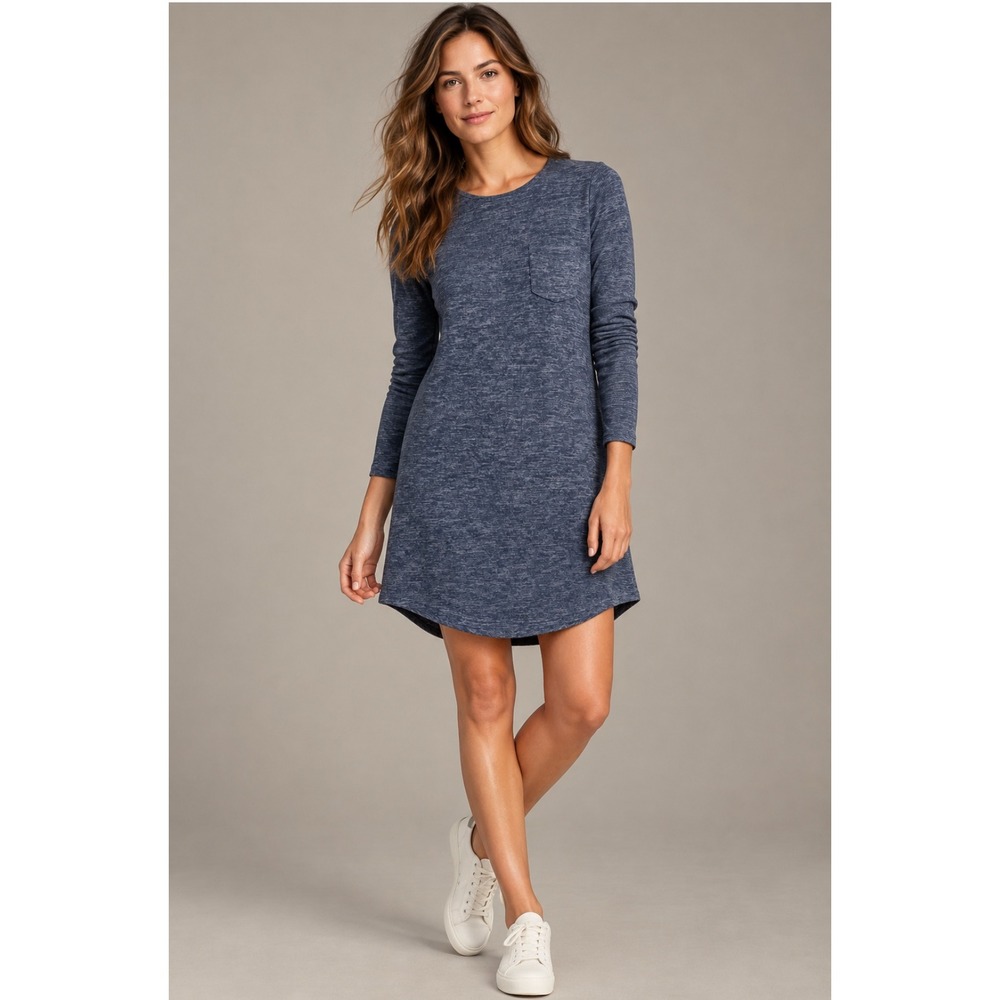 Abercrombie & Fitch T-Shirt Dress M Blue Marled Long Sleeve Pocket Casual Mini